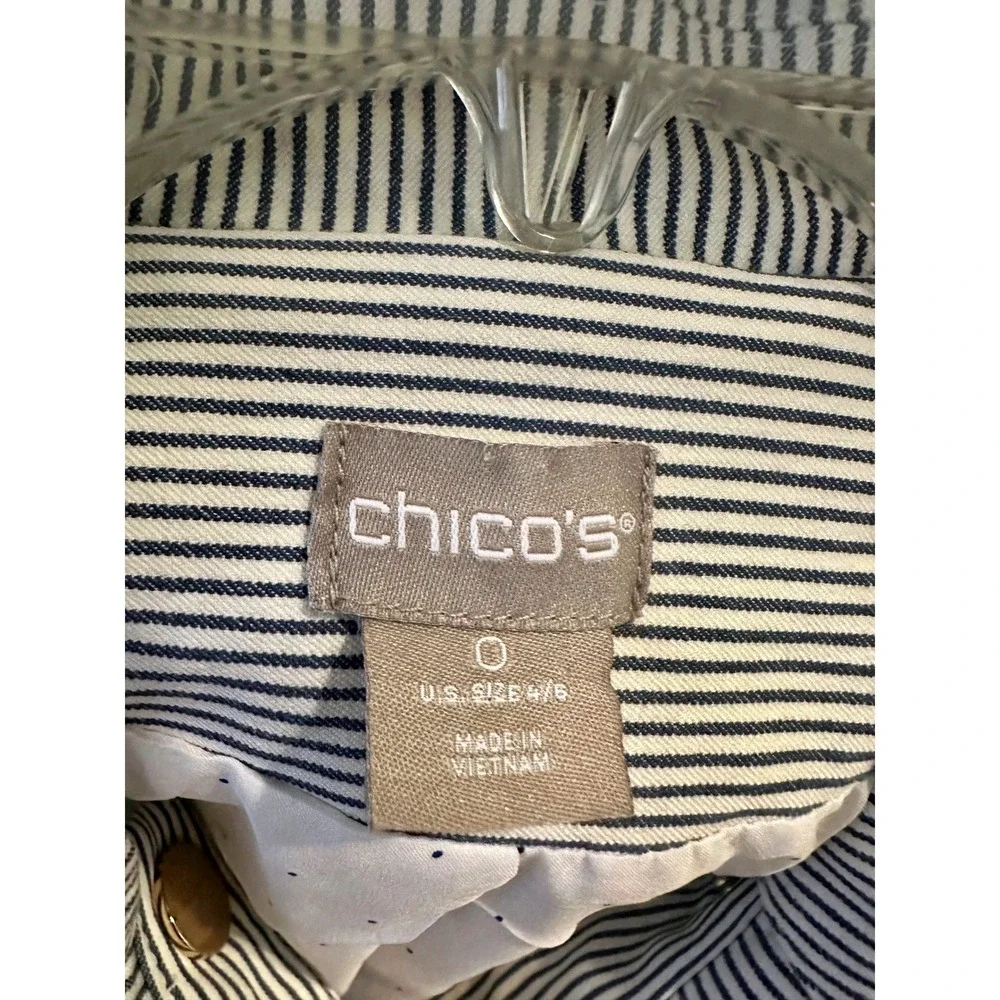 Chico's Striped Button Front Jacket Gold Button Accents Roll Tab Sleeves Women's - Picture 9 of 10